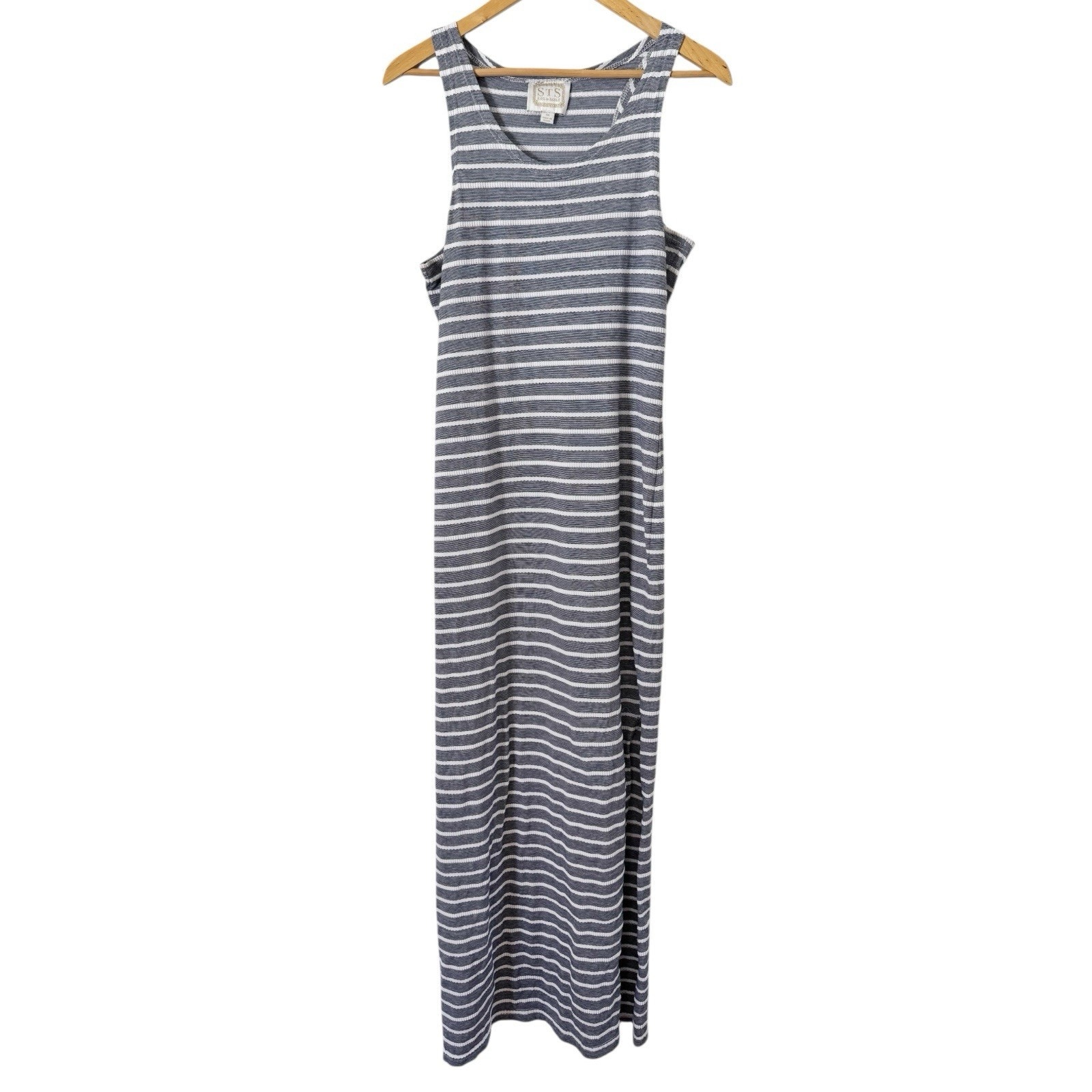 Sts Sail To Sable Maxi Dress Sz Medium Striped Tank Side Slits Cotton Racerback